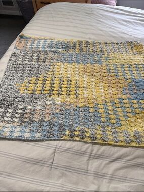 Handmade Multicolor Crochet Throw - Yellow, Blue & Gray